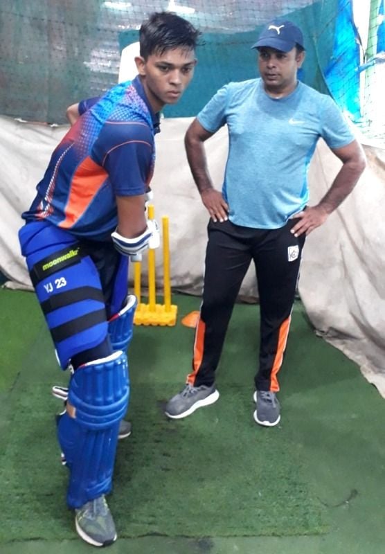 Yashasvi Jaiswal with his coach Jwala Singh