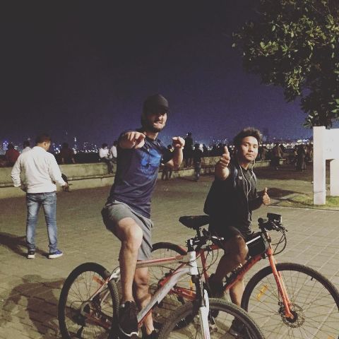 Abhimanyu Tomar on a bicycle trip with his friend