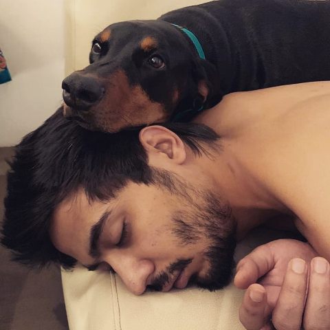 Abhimanyu Tomar with his pet dog, Swami