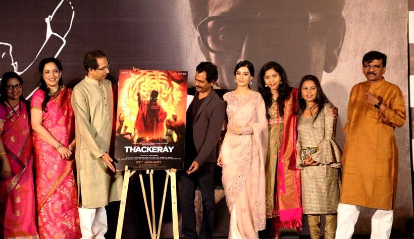 Sanjay Raut with Uddhav Thackeray, Nawazuddin Siddiqui, and Amrita Rao at the trailer launch of Thackeray