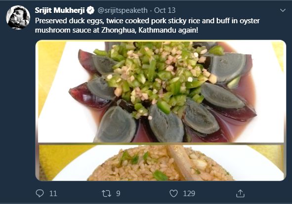 Srijit Mukherji's tweet about non-vegetarian food