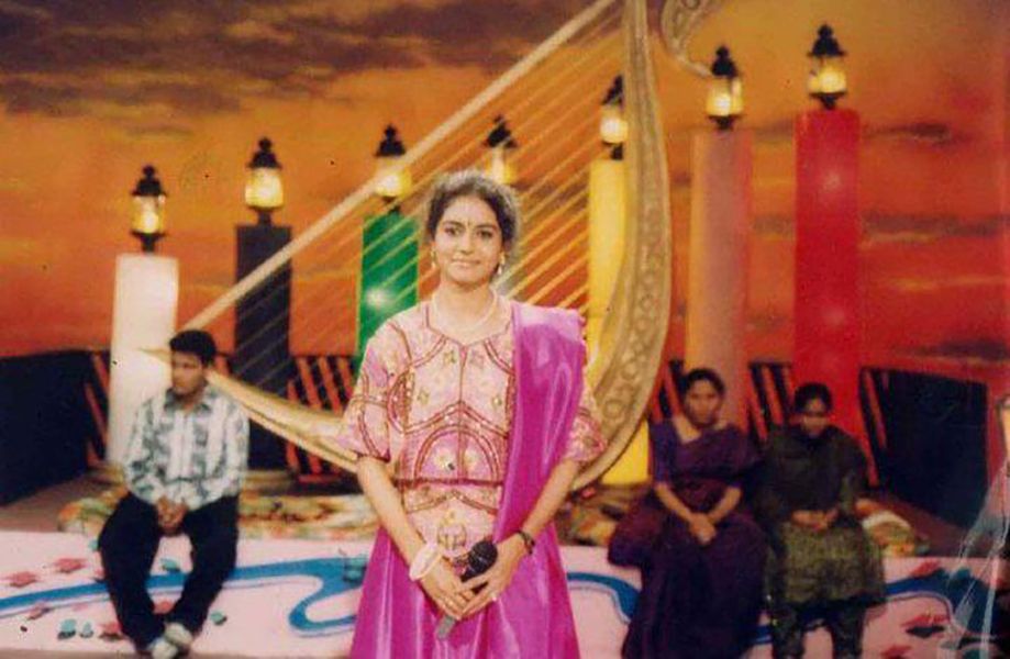 Sunitha Upadrashta during a live performance in TV