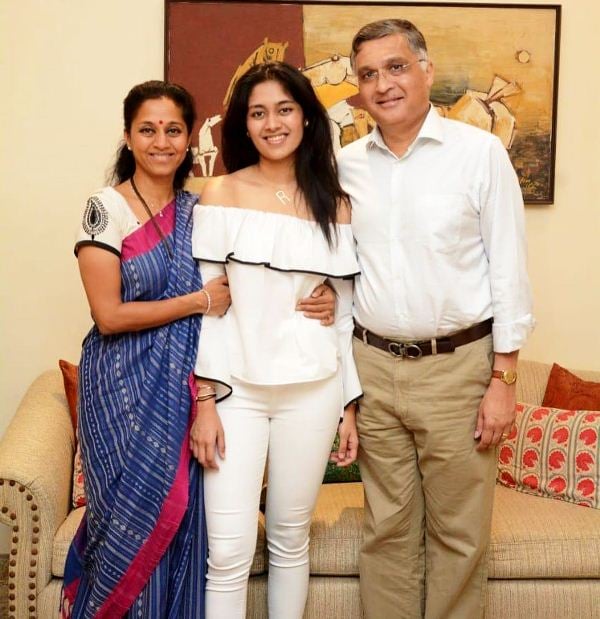Supriya Sule with her daughter Revati Sule (centre)