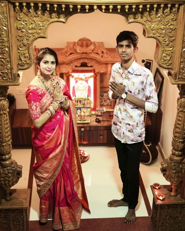 Kinjal Dave with Her Brother in Diwali Pooja