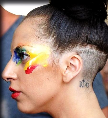 Lady Gaga's RIO tattoo behind her left ear
