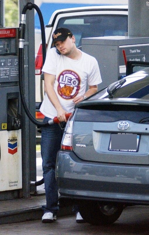 Leonardo DiCaprio at a Gas Station with his Toyota Prius Car
