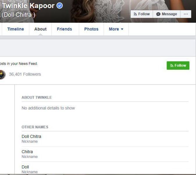 Twinkle Kapoor's Facebook Bio