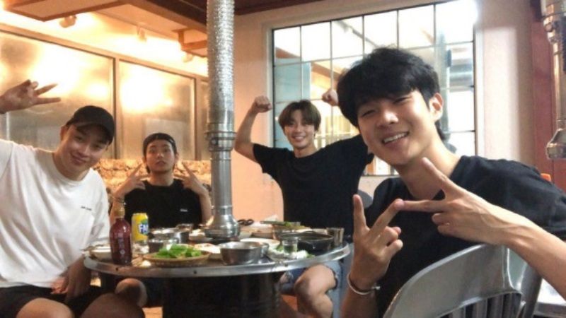 Choi Woo-shik with Park Seo-joon, Peakboy, and V