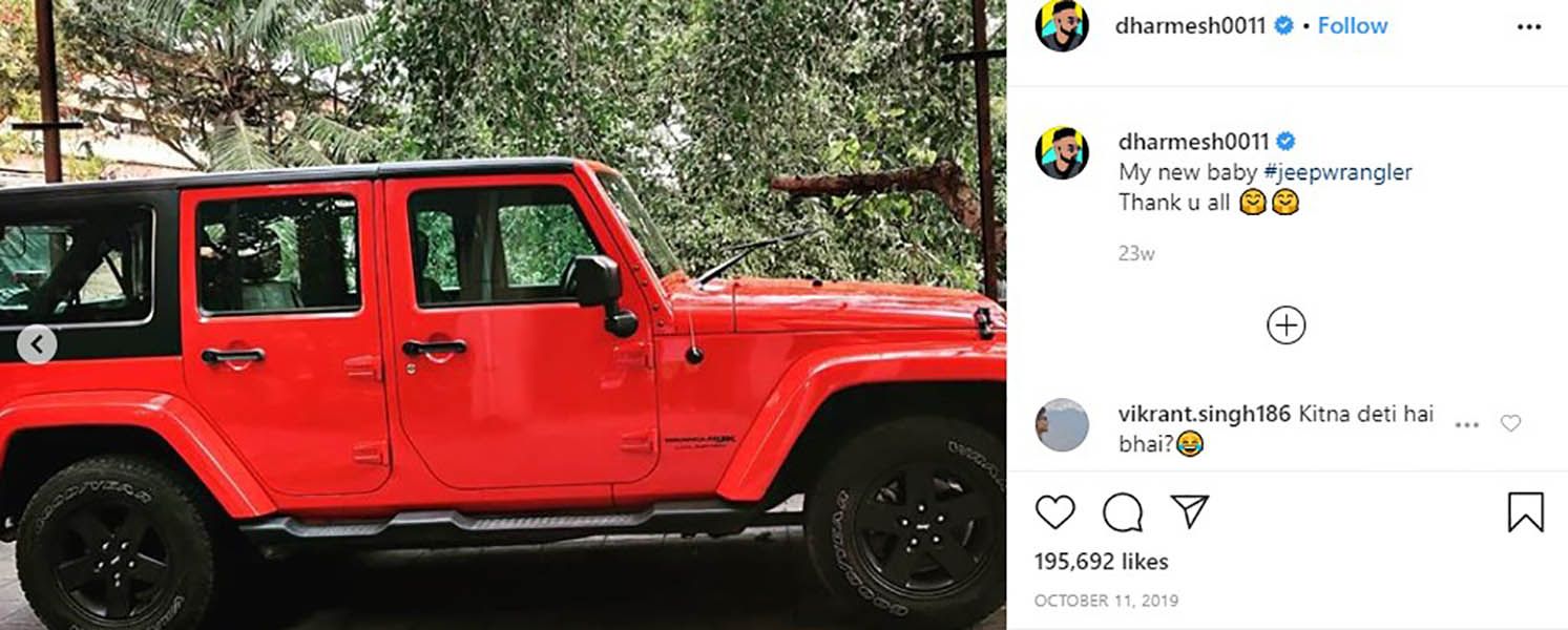 Dharmesh Yelande's Instagram Post About his Car