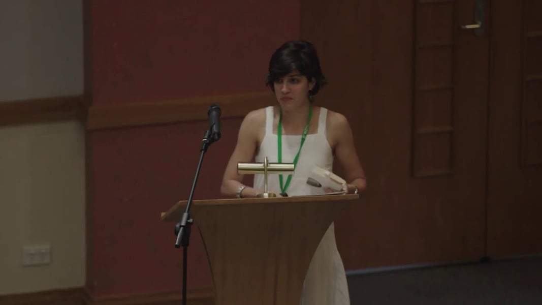 Ayesha Billimoria Giving a Speech at World Zoroastrian Congress Event