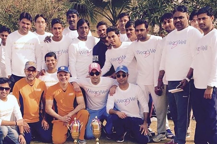 Bharat Sahni with the Cricket Team of his Company after a Cricket Tournament