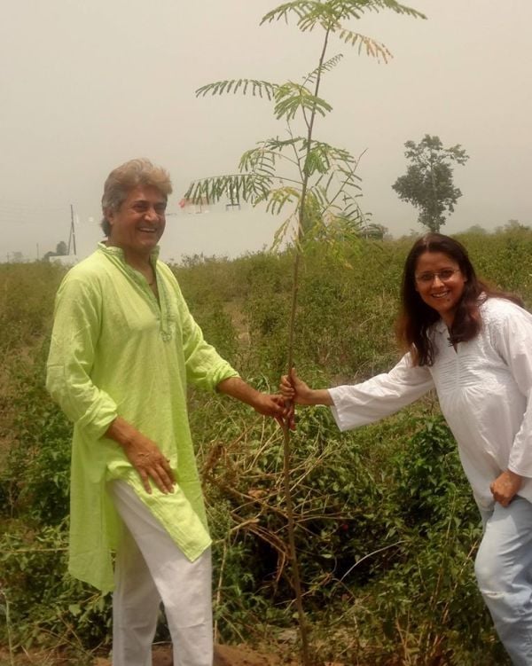 Sarvadaman D Banerjee Doing Plantation Along With His Wife Alankrita Banerjee
