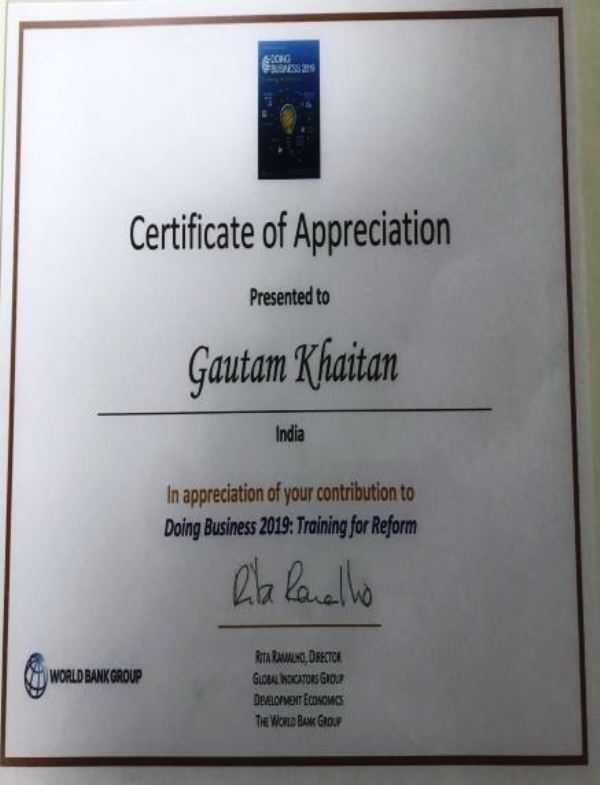 Gautam Khaitan's Doing Business Certificate 2019