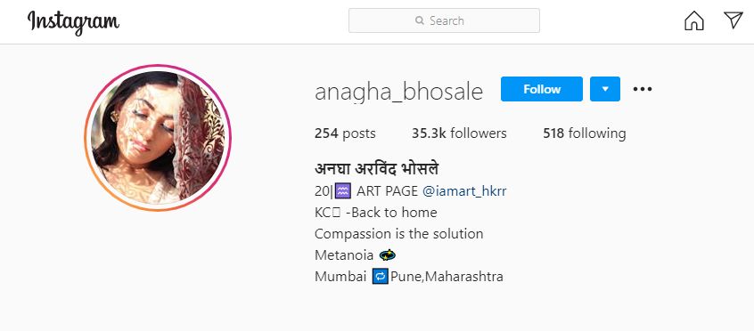 Anagha Bhosale's Instagram Profile