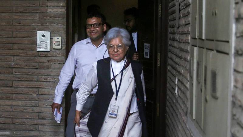 Indira Jaising after a court hearing