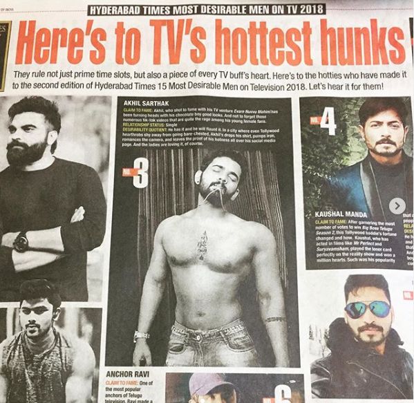 Akhil Sarthak as the second runner-up of Hyderabad Times Most Desirable Men on TV