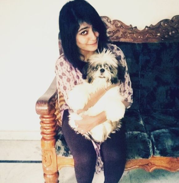 Alekhya Harika with her pet dog