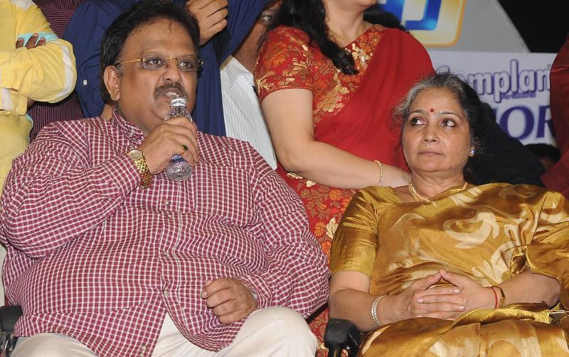 Savithri (sitting right) with her husband S. P. Balasubrahmanyam