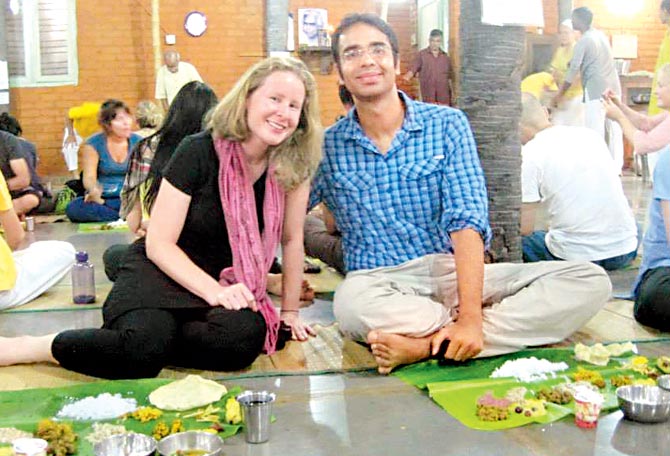 Karan Bajaj along with his wife Kerry Bajaj at an ashram in Uttarkashi