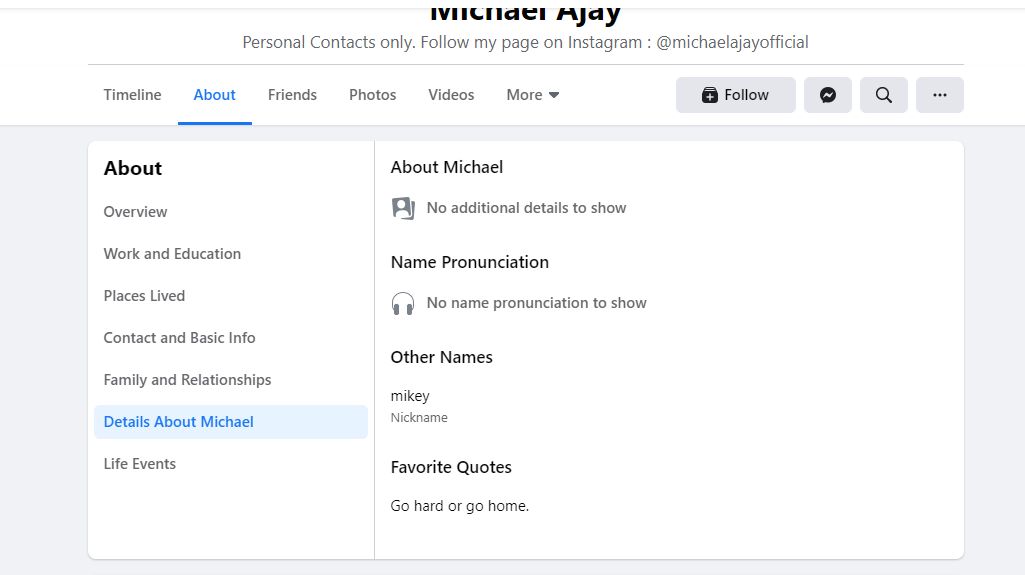 Michael Ajay's Facebook Profile