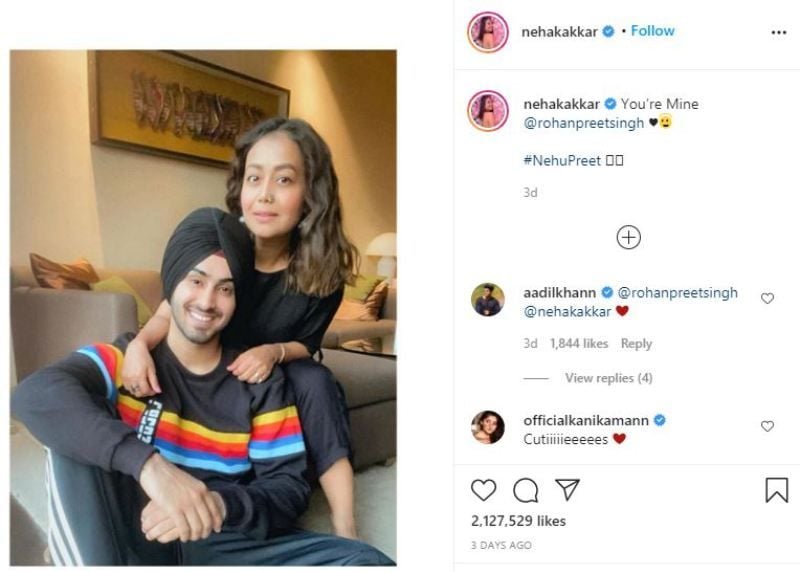 Neha Kakkar's Instagram post about her rumoured boyfriend Rohanpreet Singh