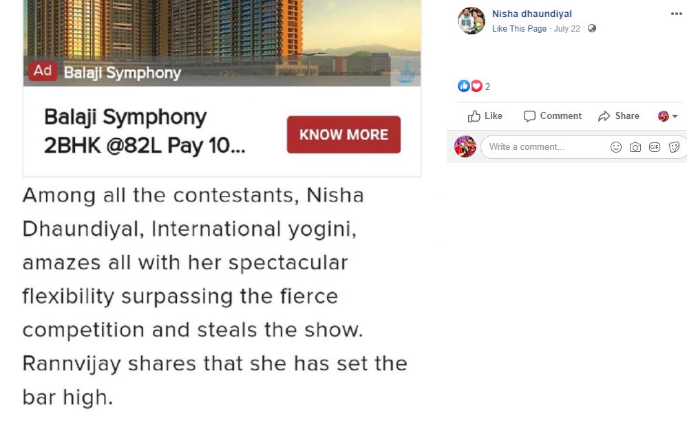 Nisha Dhaundiyal's Facebook Post