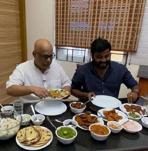 Suresh Chakravarthy Having Food at His Home