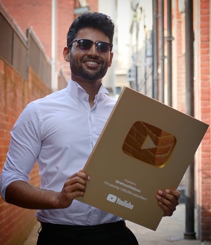 Arun Maini with the YouTube golden button for 1 million subscribers