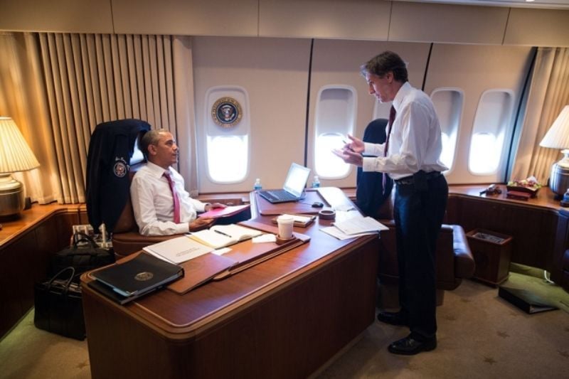 President Obama being briefed by Antony Blinken