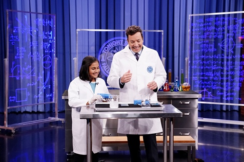 Gitanjali Rao displaying her invention 'Tethys' on 'The Tonight Show'