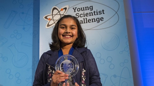 Gitanjali Rao with the trophy of Young Scientist Challenge
