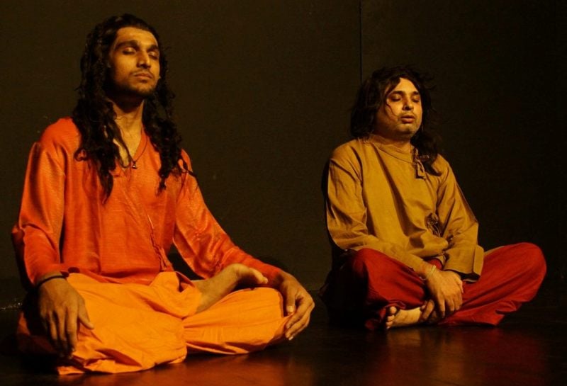 Jay Upadhyay with Pratik Gandhi in a play