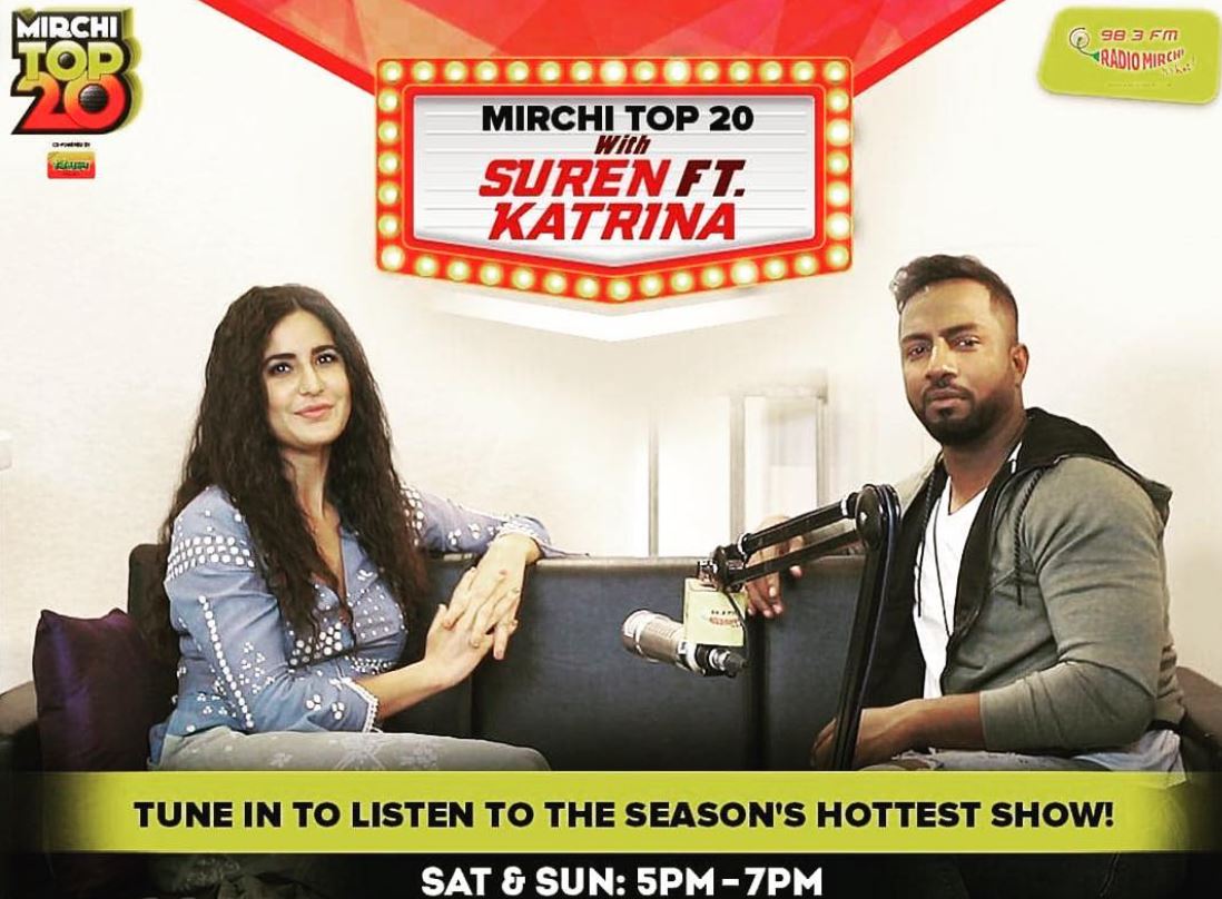 Suren Sundaram with Katrina Kaif on his Radio Mirchi show
