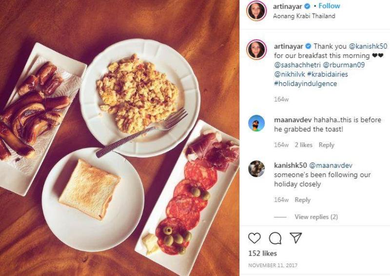 Arti Nayar's Instagram post of eating non-vegetarian food
