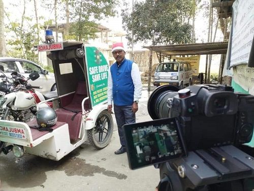 Karimul Haque with his motorcycle ambulance