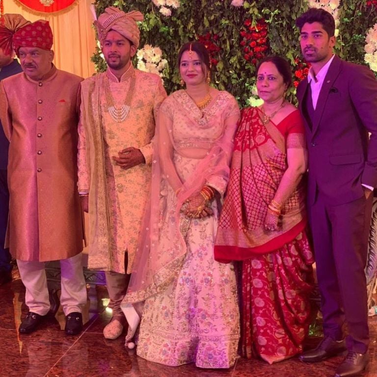 (L to R) Shashank's father, brother in law, Shrutika (sister), mother, and him at his sister's wedding