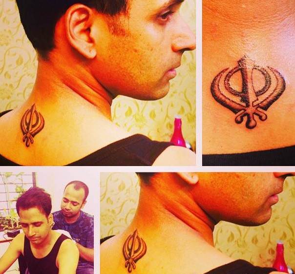 Tattoo of 'Khanda' on Pompy Hans' back