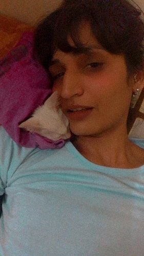 Dimpal Bahl with her pet cat
