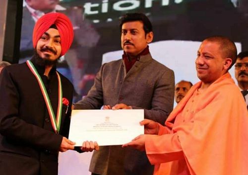 Gauravdeep Singh being felicitated in an event