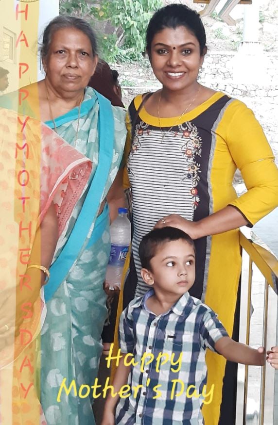 Lekshmi Jayan with her mother and son