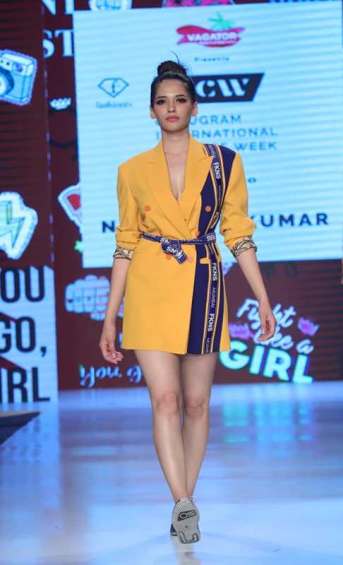 Manika Sheokand modelling for Narendra Kumar at Gurugram International Couture Week (2019)
