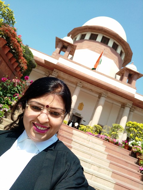 Priyanka Tibrewal at the entrance of the Supreme Court of India