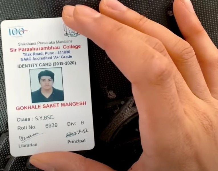 Saket Gokhale's college ID card