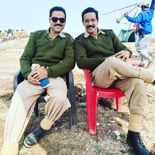 Anup Soni with Abhay Deol during the shoot of 1962 The War in the Hills