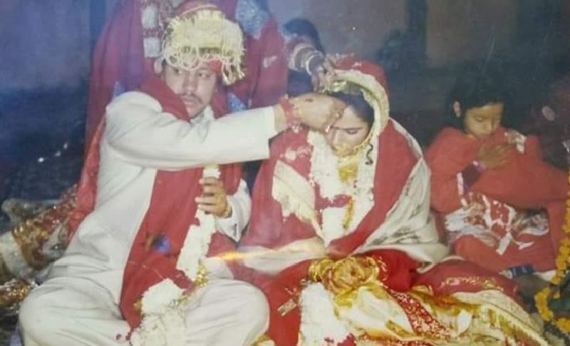 Tirath Singh and his wife, Rashmi Tyagi, on the day of their wedding