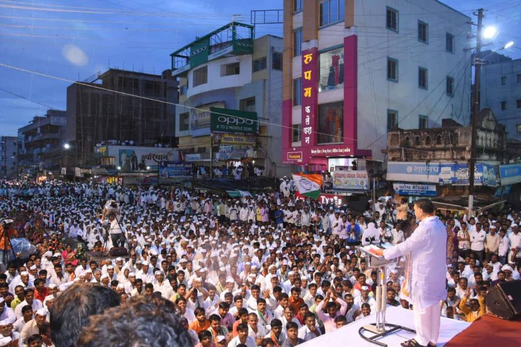 Dilip Walse Patil speaking at a political rally in the Ambegaon constituency ahead of the 2019 Maharashtra Legislative Assembly Election