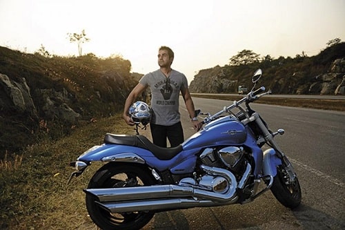 Nikhil Kamath with his motorcycle