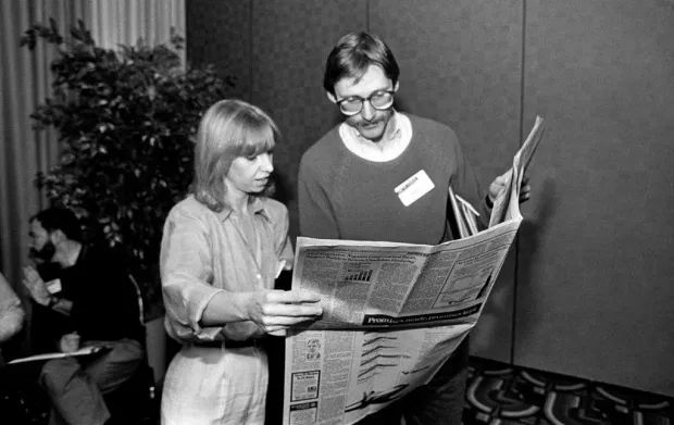 An old picture of Ann Winblad with Bill Gates