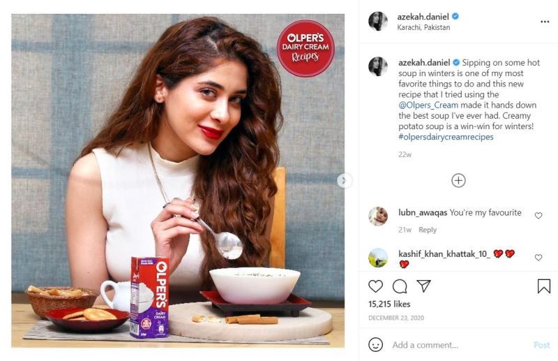 Azekah Daniel promoting a brand on her Instagram account