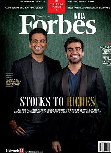 Nithin Kamath featured on the cover of Forbes magazine along with his brother